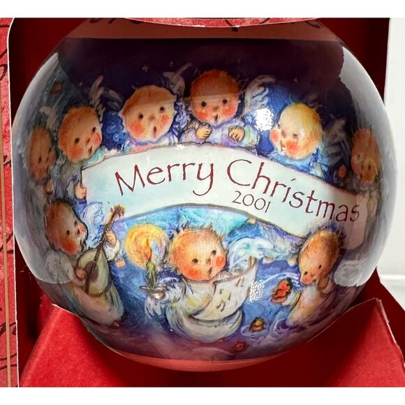 Hallmark Keepsake Ornament Glass Ball Merry Christmas 1999 Dated Angels Design - Picture 2 of 9